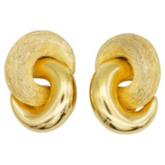 Christian Dior Vintage Large Interlocked Glow Matte Knot Chunky Gold Earrings