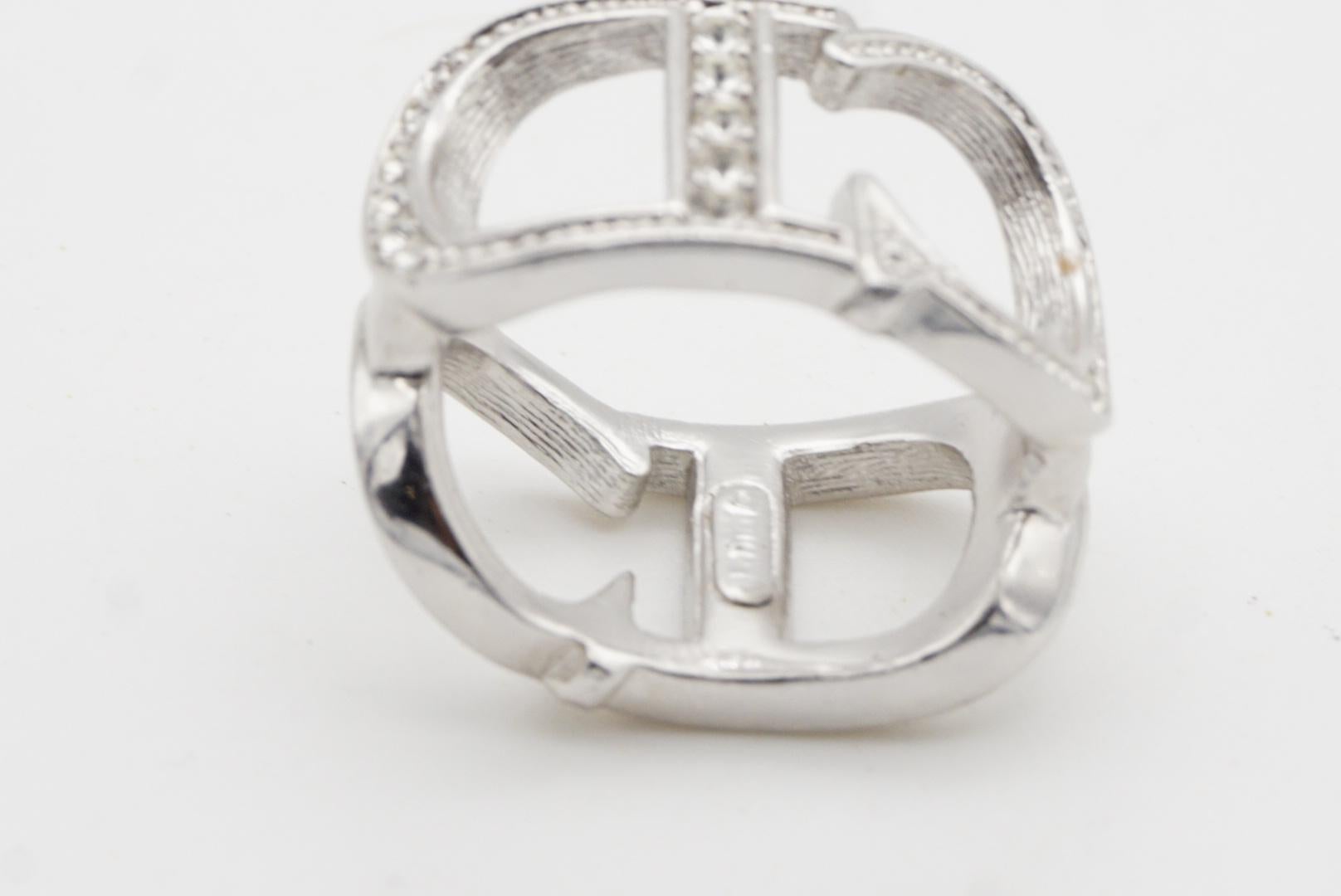 Christian Dior Vintage Large Logo CD Double Side Crystals Cocktail Ring, US 6 For Sale 14