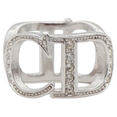 Christian Dior Vintage Large Logo CD Double Side Crystals Cocktail Ring, US 6