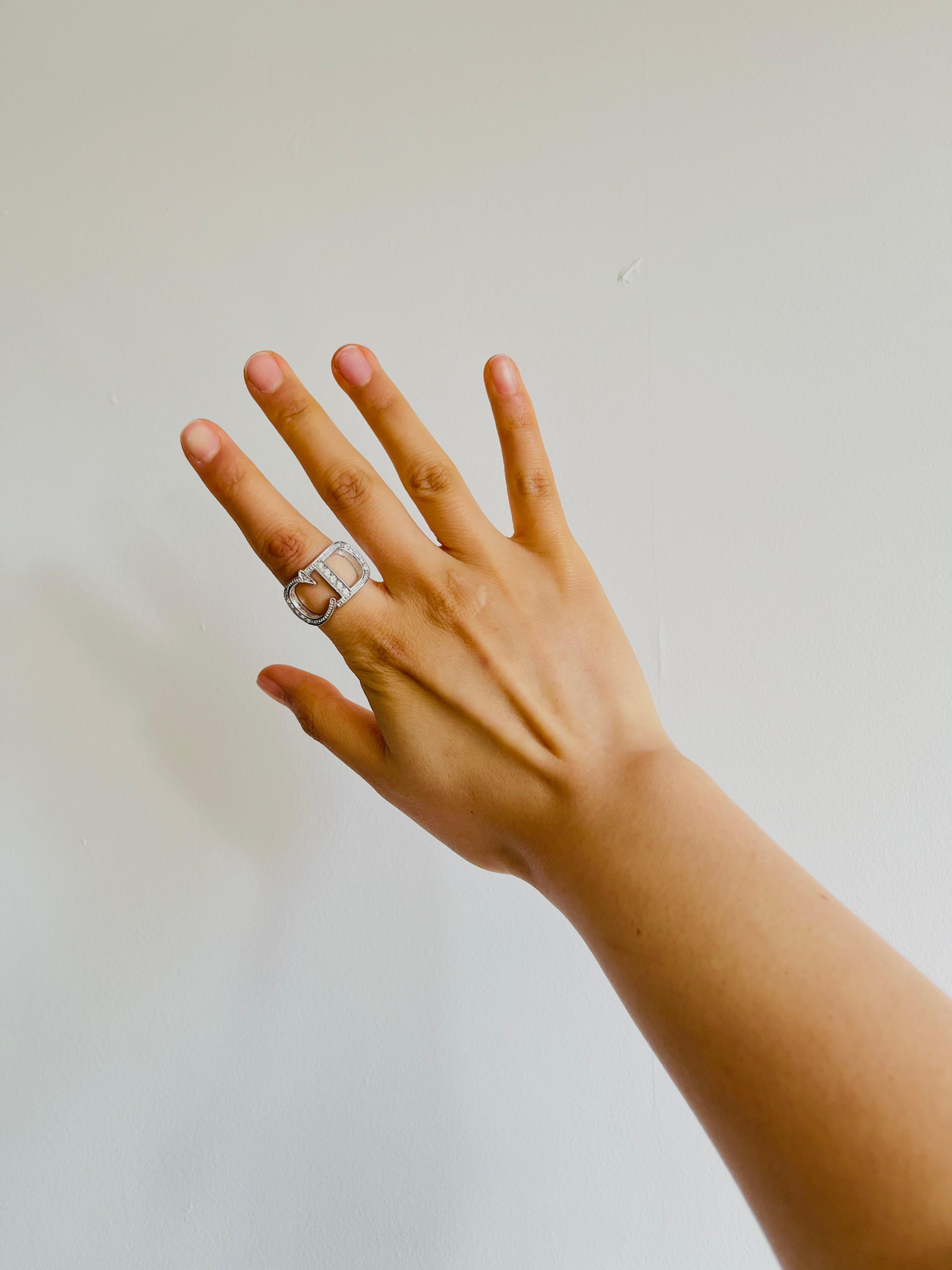 Christian Dior Vintage Large Logo CD Double Side Crystals Cocktail Ring, US 6 2