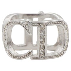 Christian Dior Vintage Large Logo CD Double Side Crystals Cocktail Ring, US 6