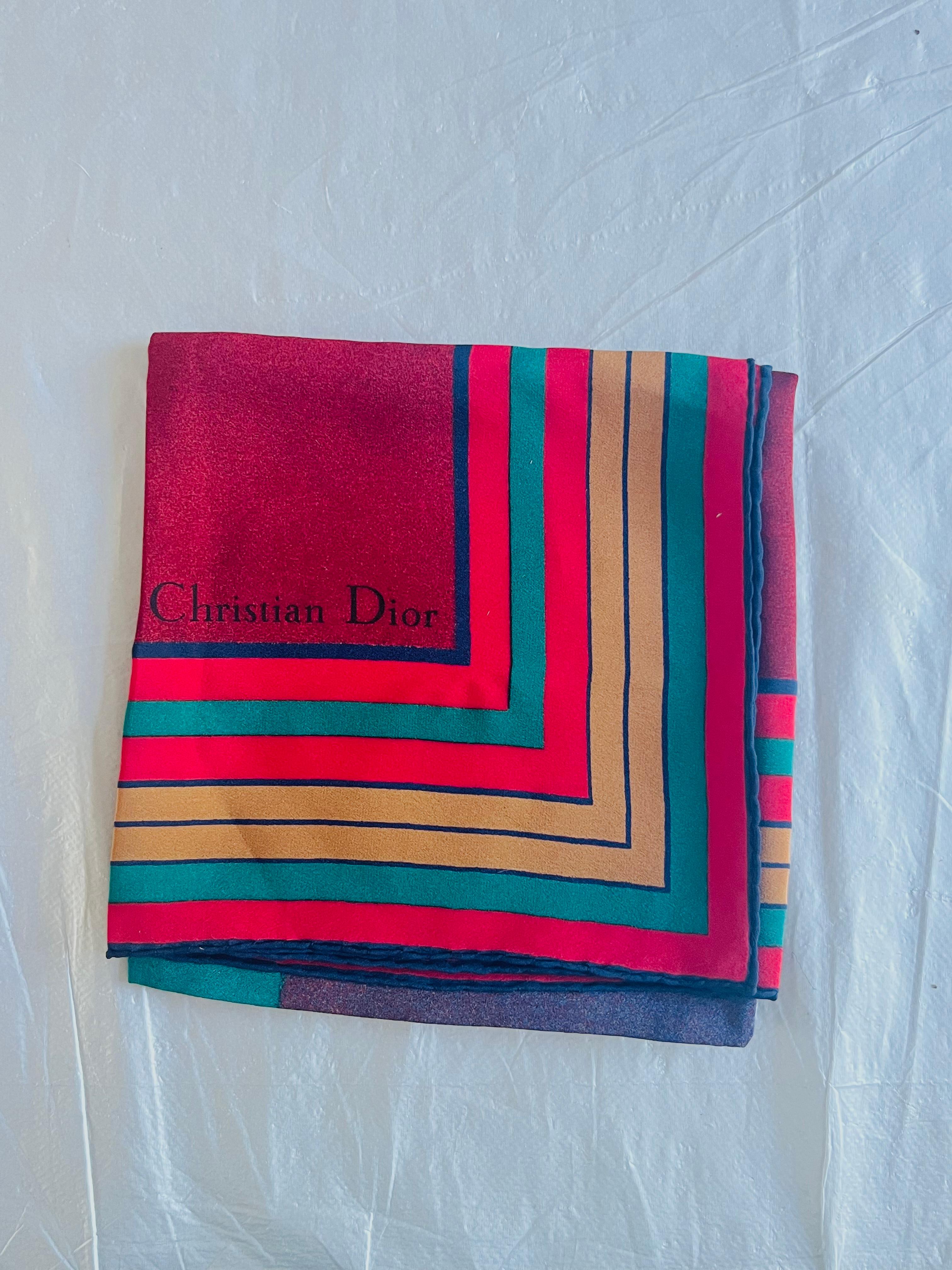 Women's or Men's Christian Dior Vintage Large Logo D Airbrush Red Gradient Square Silk Scarf For Sale