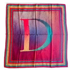 Christian Dior Vintage Large Logo D Airbrush Red Gradient Square Silk Scarf