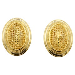 Christian Dior Vintage Große Mesh Bogen Oval durchbrochene Erklärung Gold Ohrringe