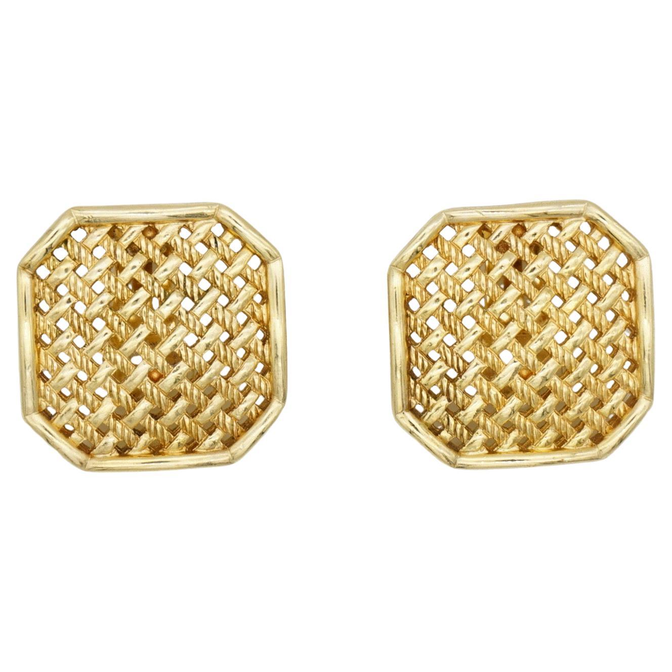 Christian Dior Vintage Large Octagon Square Openwork Mesh Statement Earrings For Sale