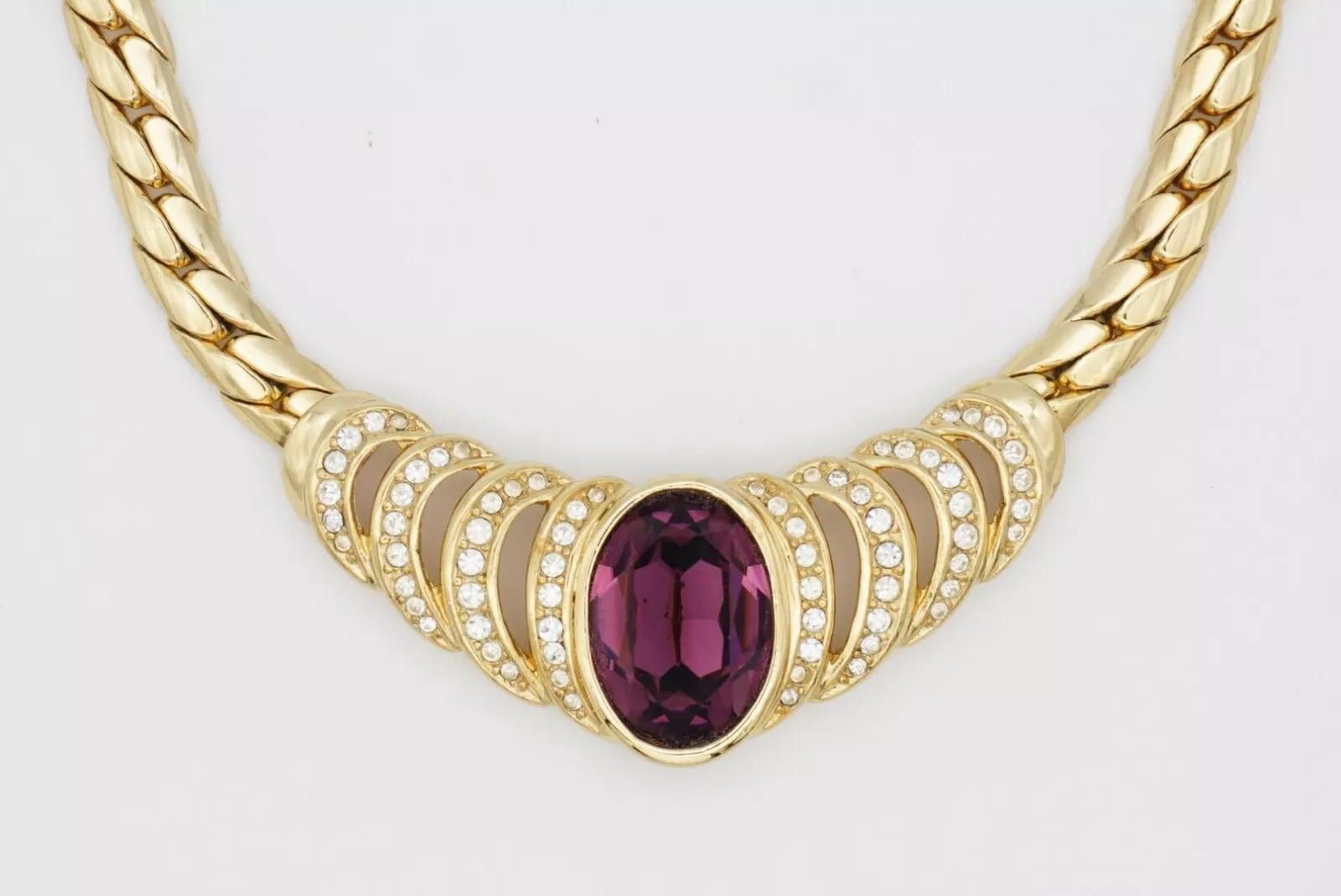 Christian Dior Vintage Große Oval Amethyst Kristall Herz Liebe durchbrochene Halskette im Angebot 9