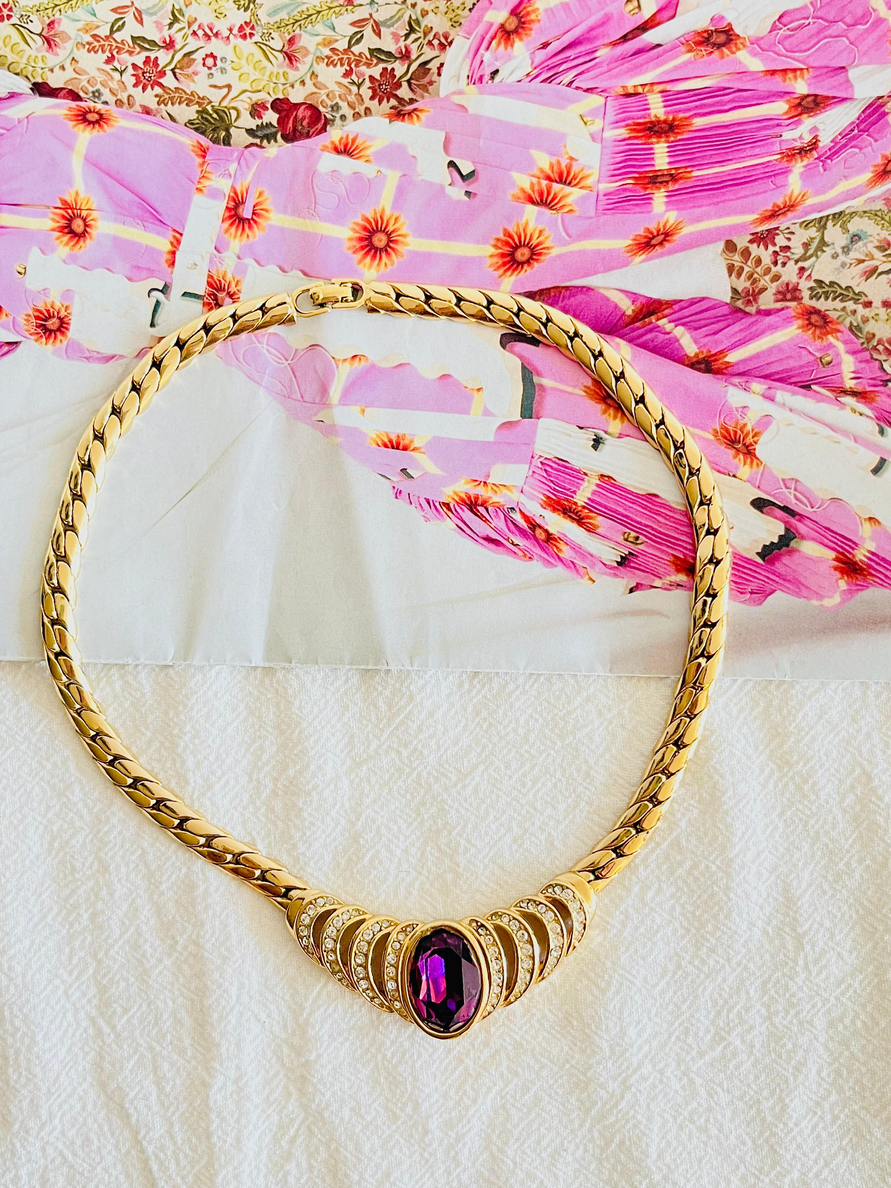 Christian Dior Vintage Große Oval Amethyst Kristall Herz Liebe durchbrochene Halskette im Zustand „Gut“ im Angebot in Wokingham, England