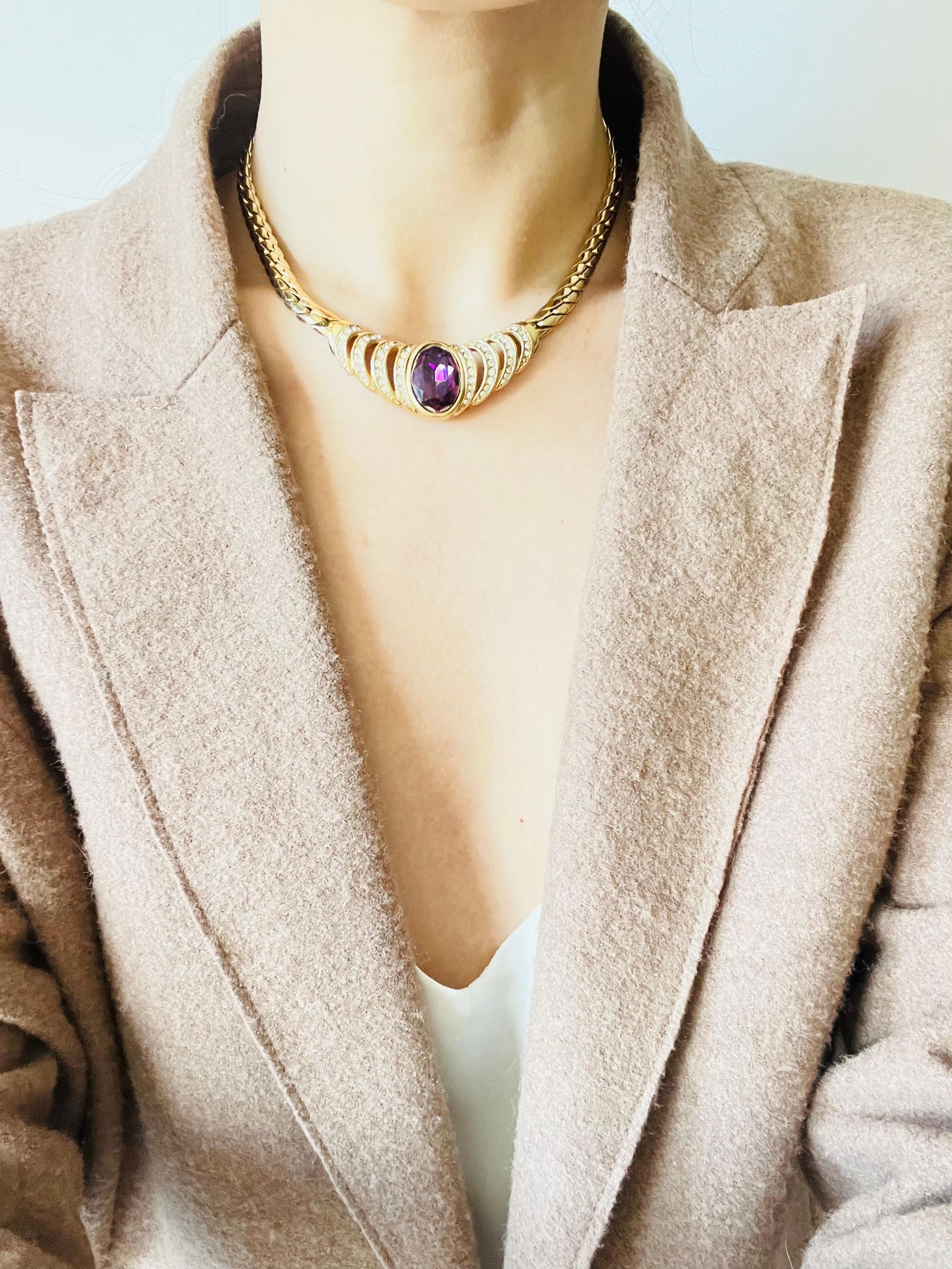 Christian Dior Vintage Große Oval Amethyst Kristall Herz Liebe durchbrochene Halskette im Angebot 2