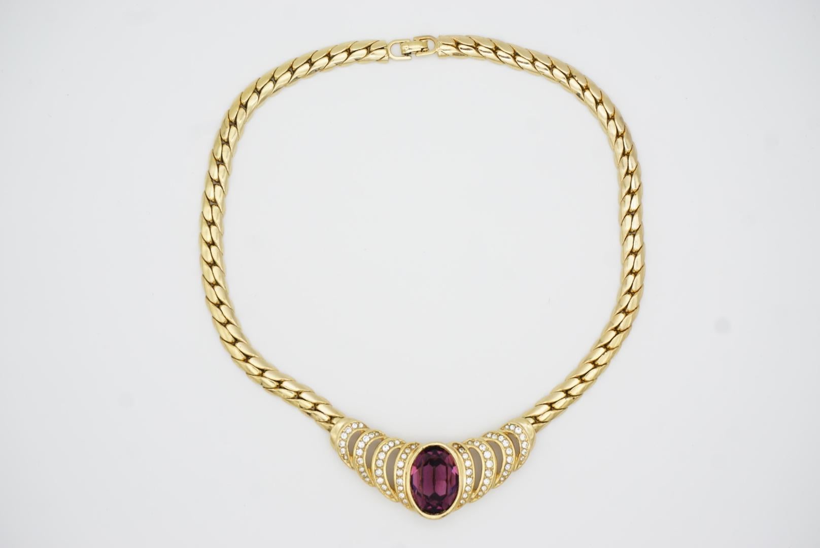 Christian Dior Vintage Große Oval Amethyst Kristall Herz Liebe durchbrochene Halskette im Angebot 3