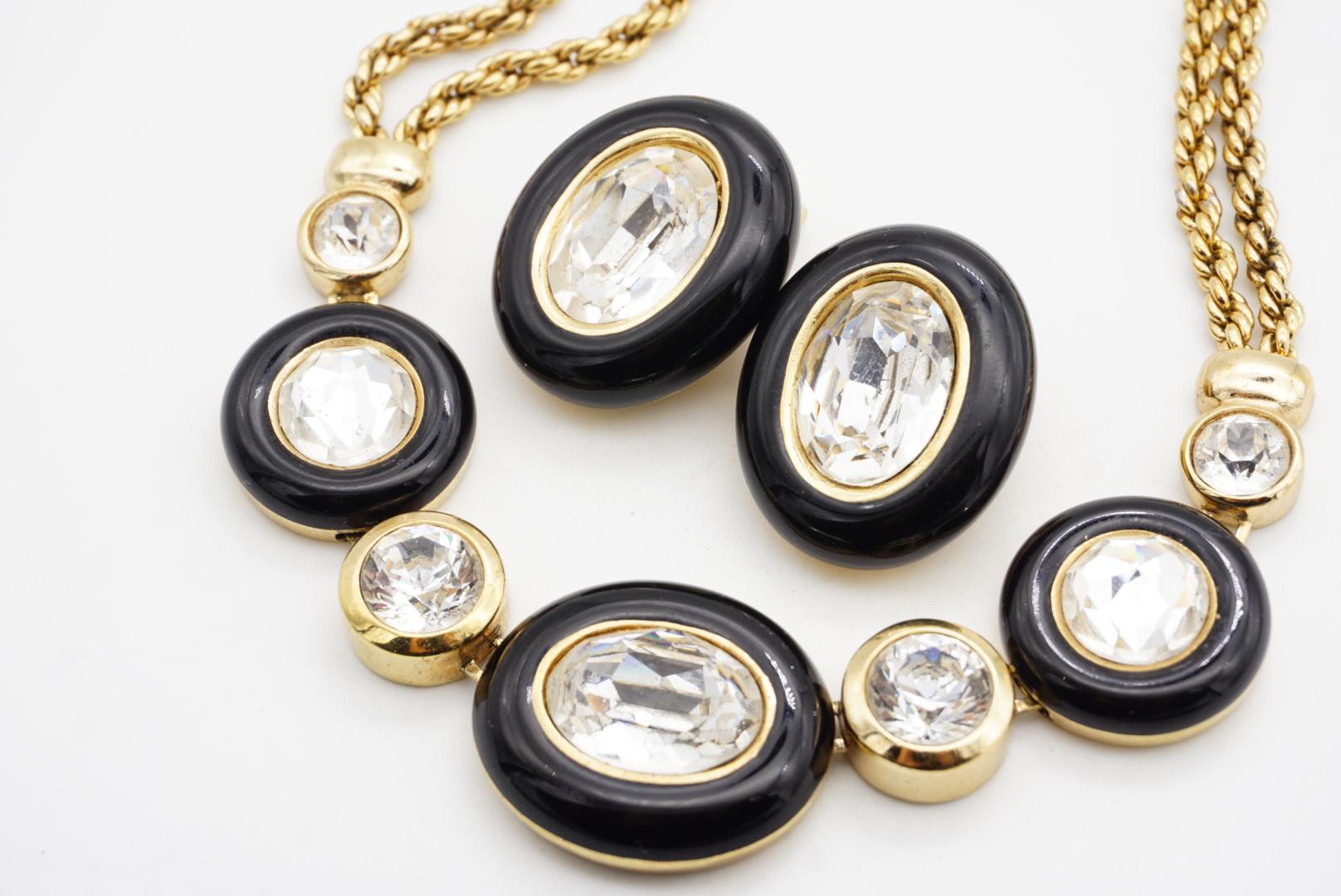 Christian Dior Vintage Großer Ovaler Kreis Schwarz Klare Kristalle Doppeltes Seil 2 Set im Angebot 6