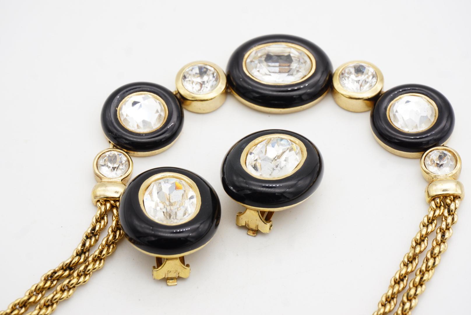 Christian Dior Vintage Großer Ovaler Kreis Schwarz Klare Kristalle Doppeltes Seil 2 Set im Angebot 7