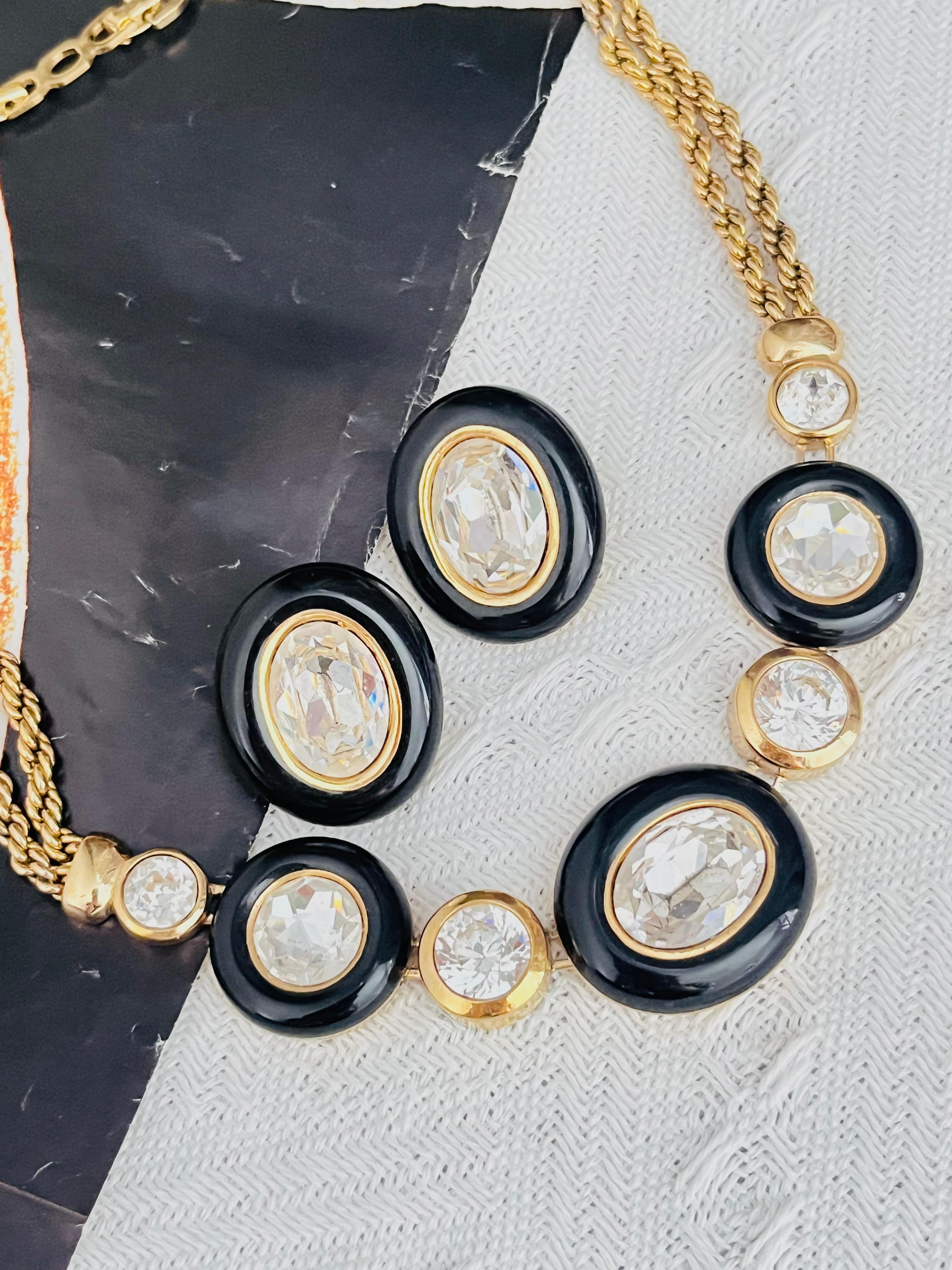 Christian Dior Vintage Großer Ovaler Kreis Schwarz Klare Kristalle Doppeltes Seil 2 Set (Art déco) im Angebot