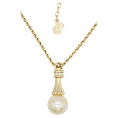 Collana elegante Christian Dior Vintage con grandi perle bianche rotonde e cristalli dorati