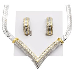 Christian Dior Vintage Large Silver Gold Crystals Triangle Pendant Domed 2 Set