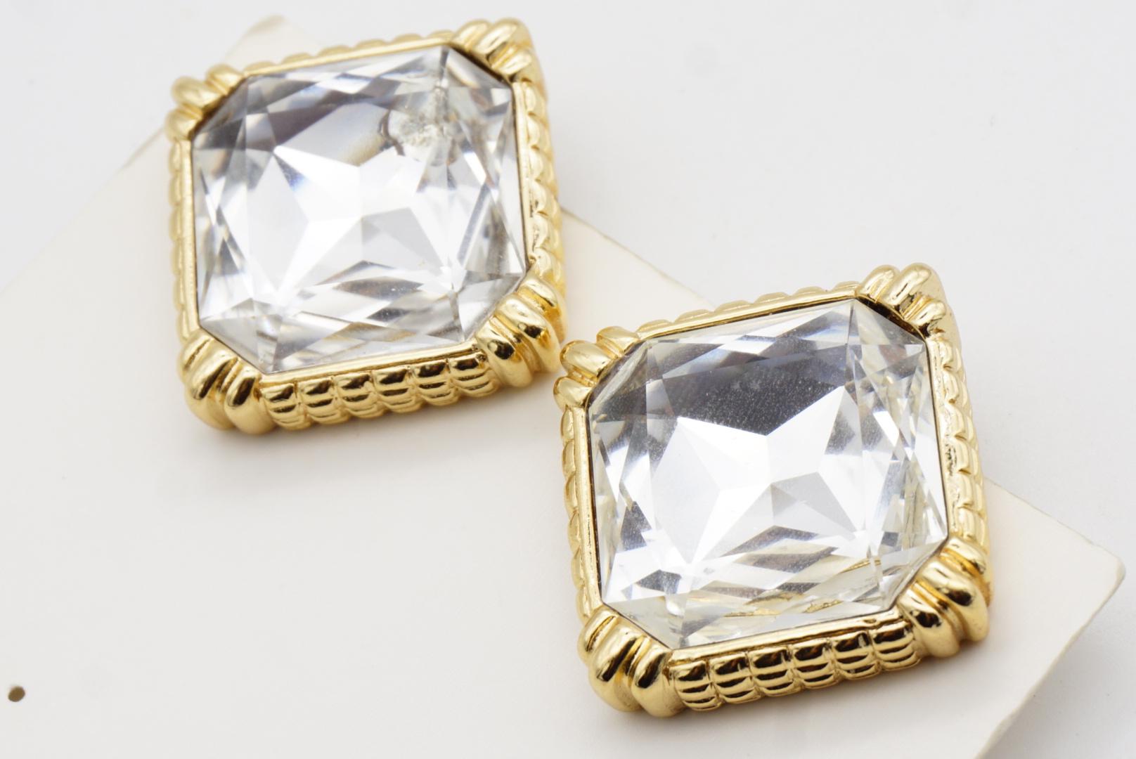 Christian Dior Vintage Large Sparkling Crystal Octagon Square Chunky Earrings For Sale 5