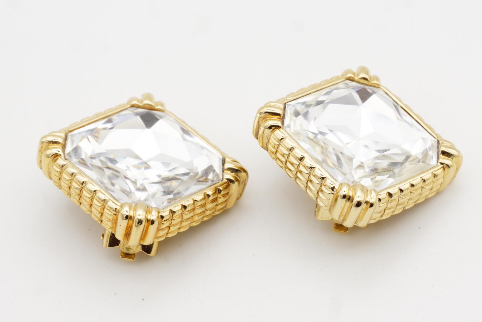 Christian Dior Vintage Large Sparkling Crystal Octagon Square Chunky Earrings For Sale 6