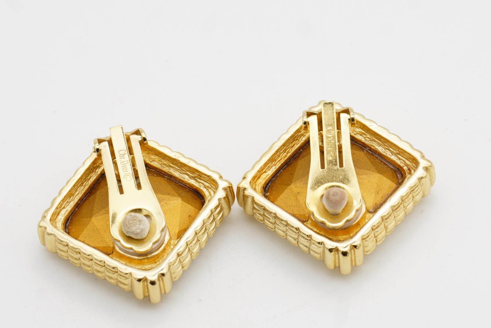 Christian Dior Vintage Large Sparkling Crystal Octagon Square Chunky Earrings For Sale 7