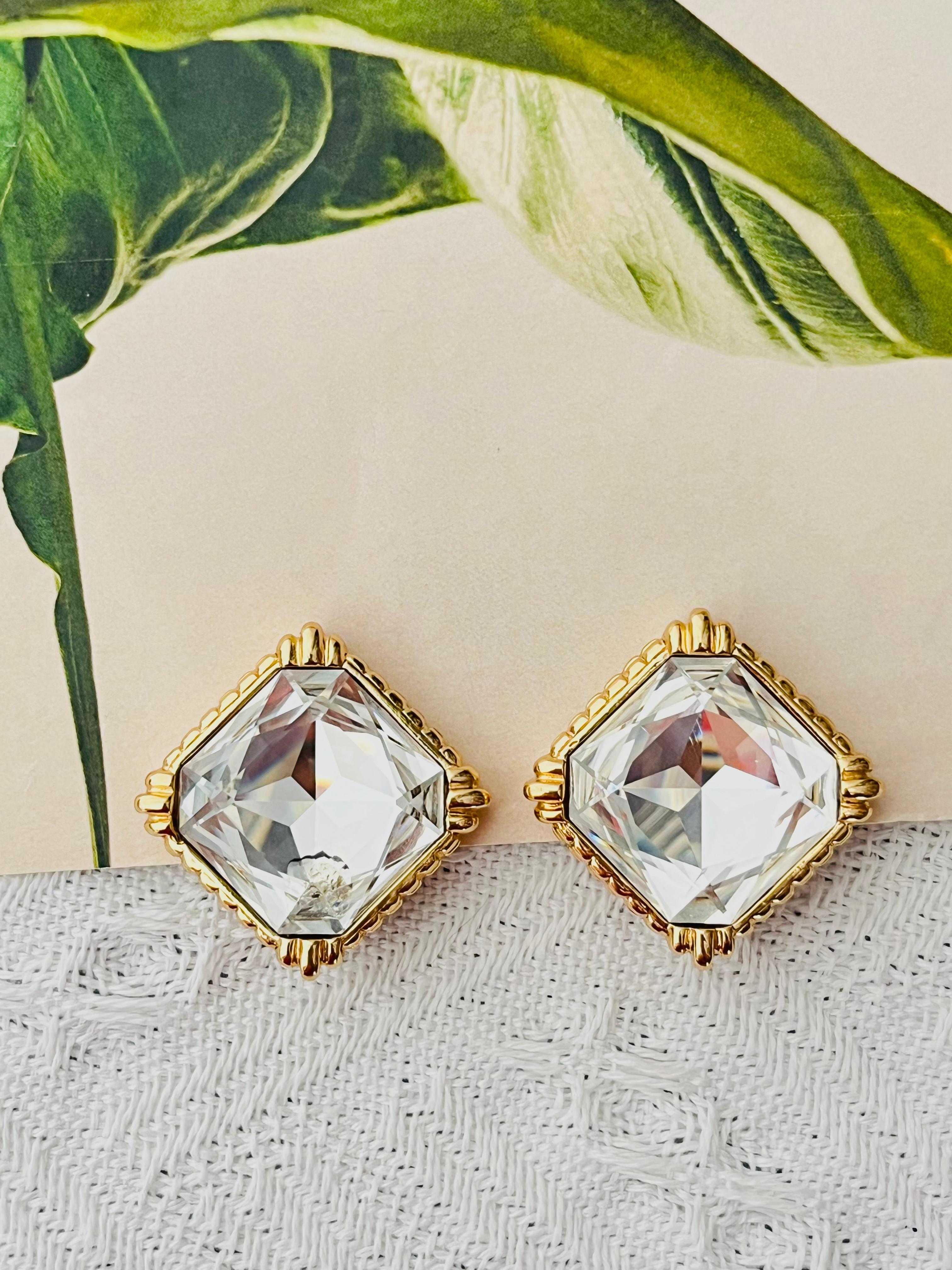 Art Deco Christian Dior Vintage Large Sparkling Crystal Octagon Square Chunky Earrings For Sale