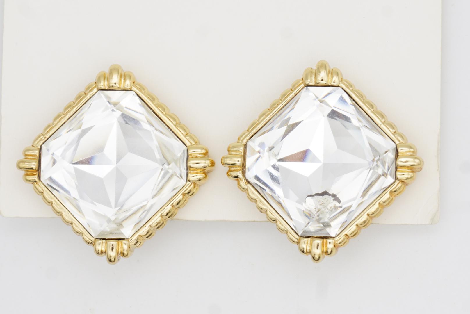 Christian Dior Vintage Large Sparkling Crystal Octagon Square Chunky Earrings For Sale 2