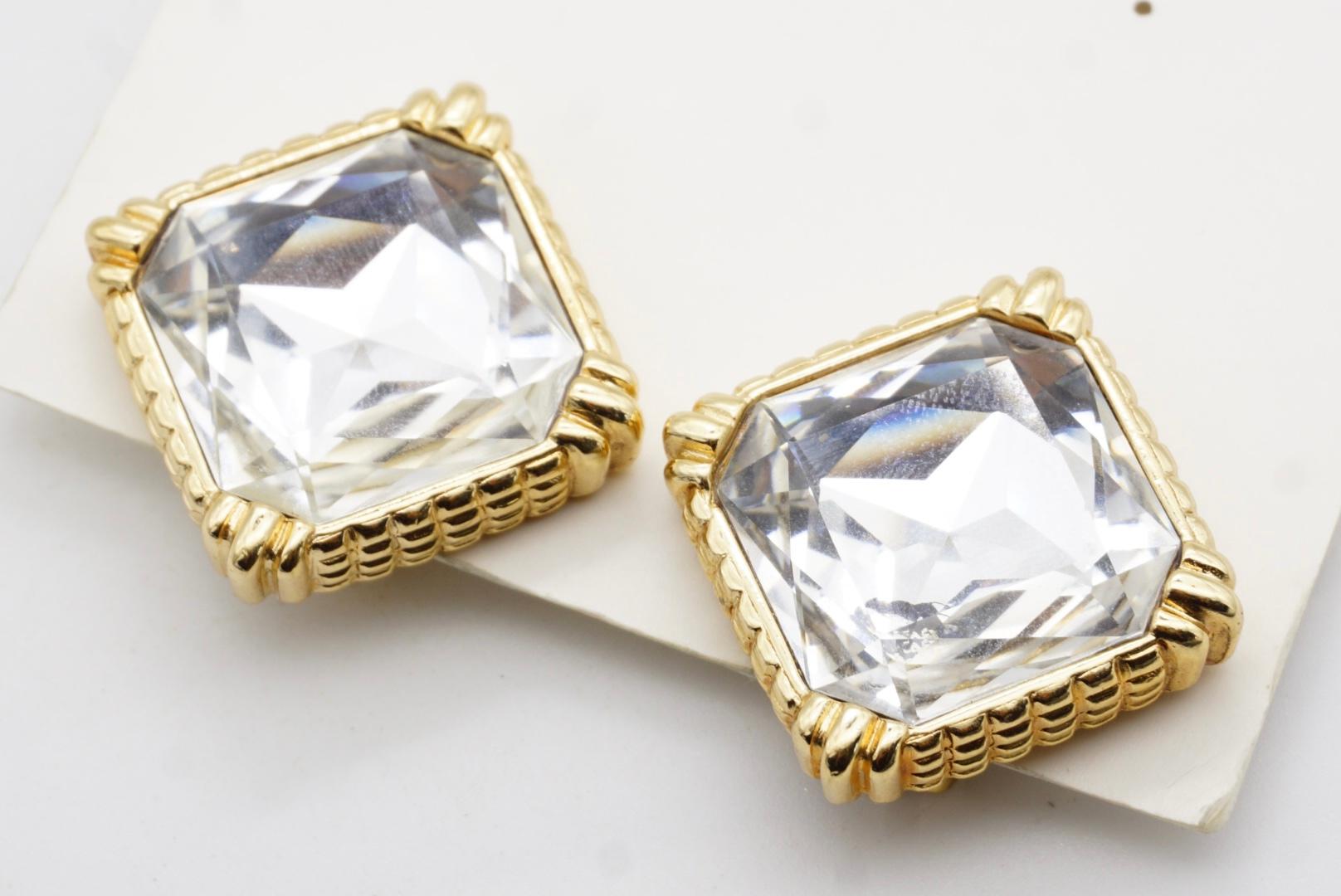 Christian Dior Vintage Large Sparkling Crystal Octagon Square Chunky Earrings For Sale 3