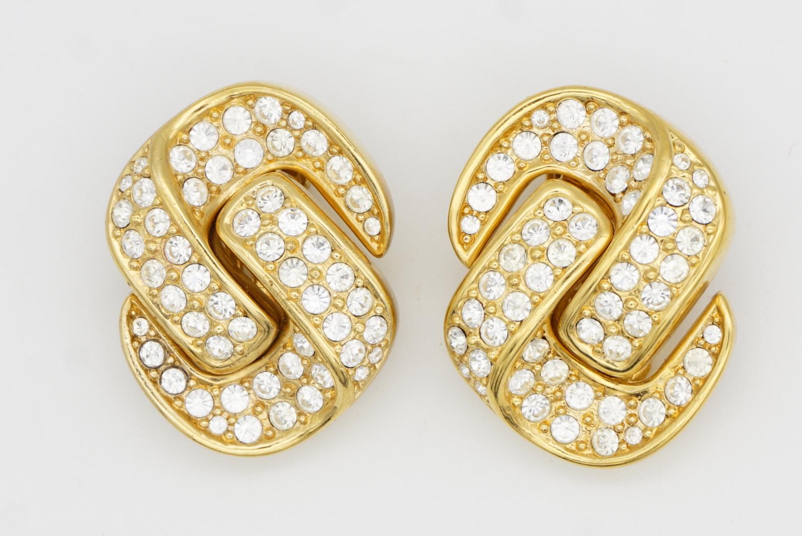 Christian Dior - Orecchini a clip in oro con nodo di cristalli interi grandi e d'epoca in vendita 2