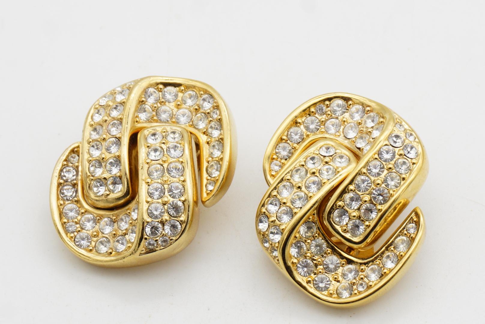 Christian Dior - Orecchini a clip in oro con nodo di cristalli interi grandi e d'epoca in vendita 3