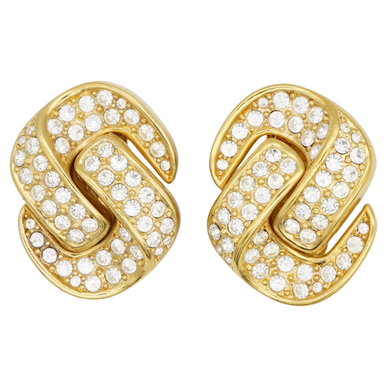 Christian Dior - Orecchini a clip in oro con nodo di cristalli interi grandi e d'epoca in vendita