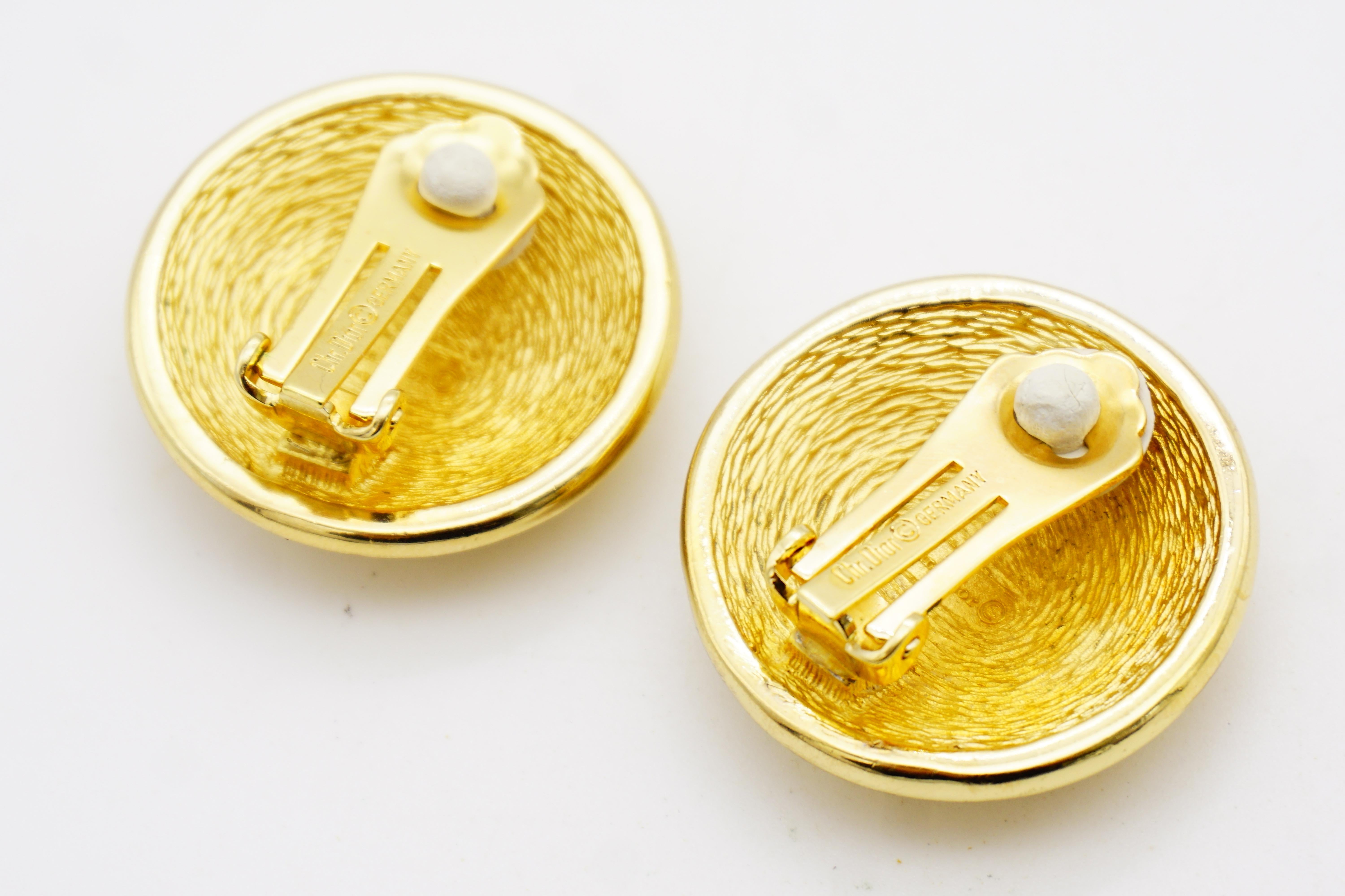 Christian Dior Vintage Large Whole Logo CD Monogram Round Circle Dome Earrings en venta 7