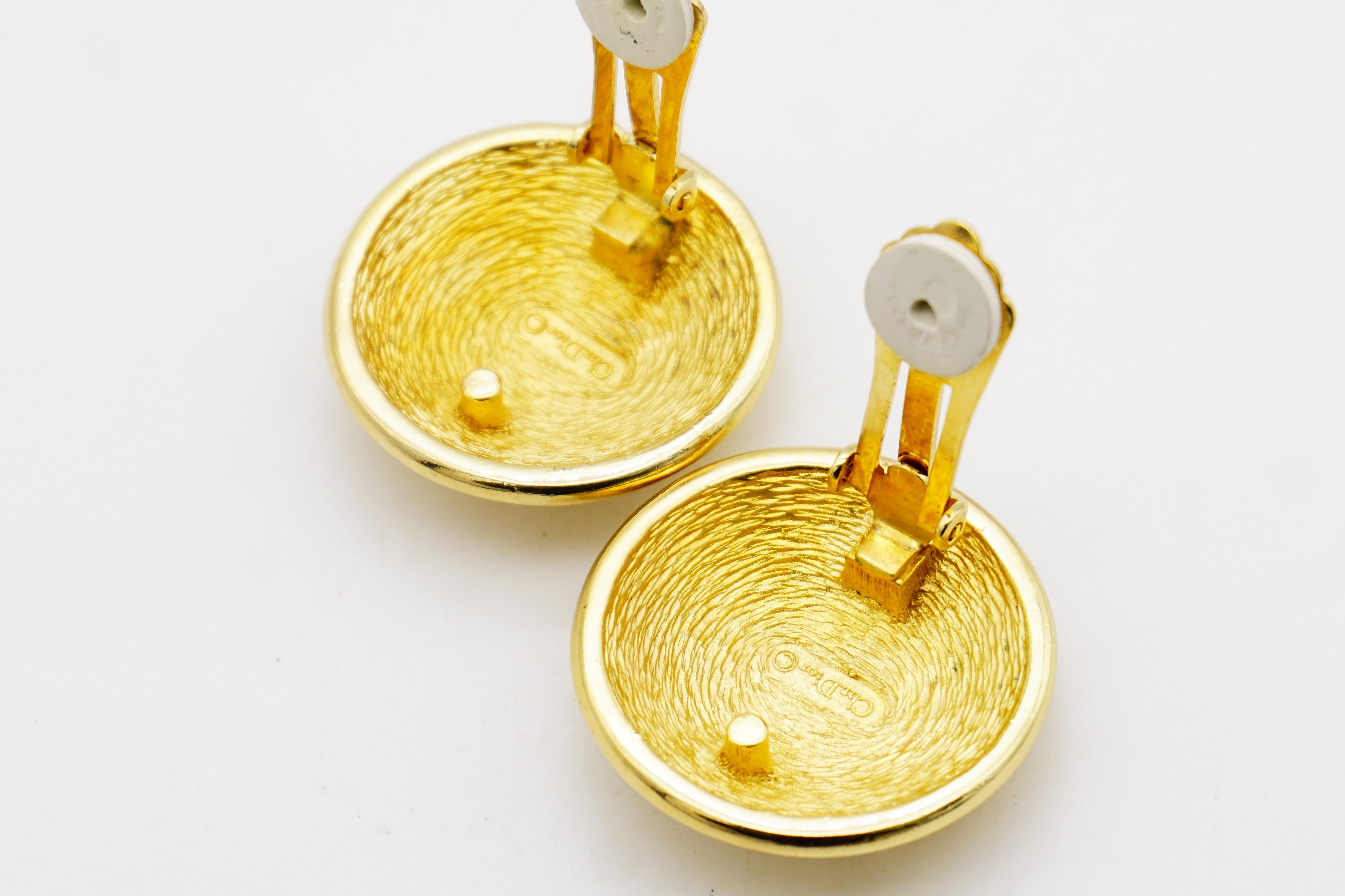 Christian Dior Vintage Large Whole Logo CD Monogram Round Circle Dome Earrings en venta 8