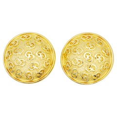 Christian Dior Vintage Large Whole Logo CD Monogram Round Circle Dome Earrings