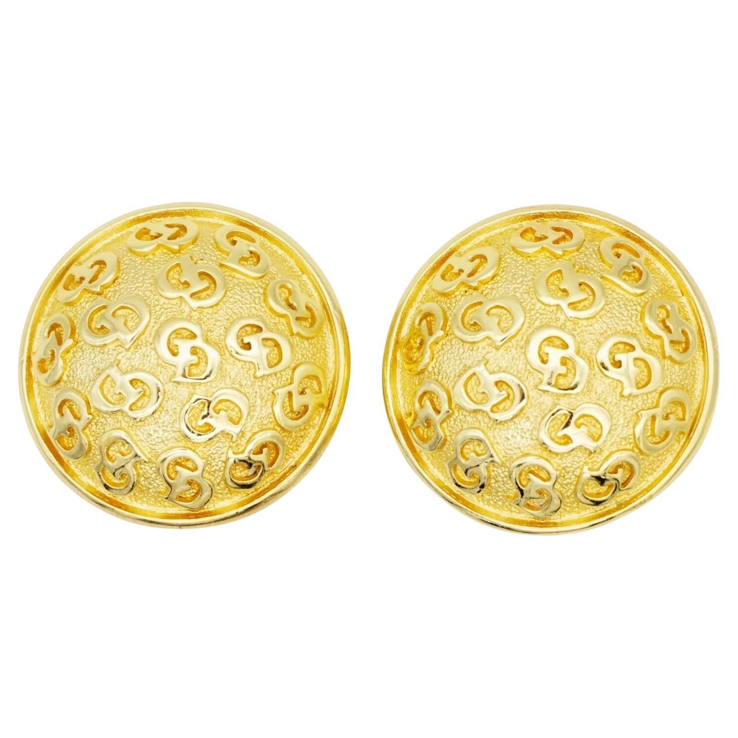 Christian Dior Vintage Gran Logotipo Entero CD Monograma Círculo Redondo Cúpula Pendientes