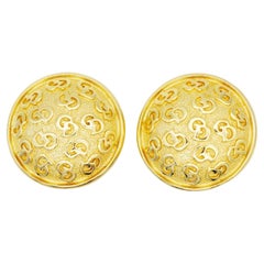 Christian Dior Vintage Large Whole Logo CD Monogram Round Circle Dome Earrings