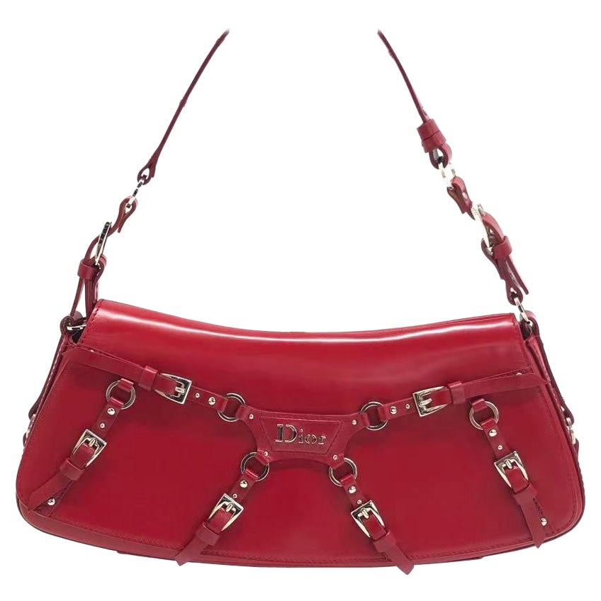 Christian Dior Borsa Bondage in pelle vintage di vitello rossa di John Galliano for Christian Dior