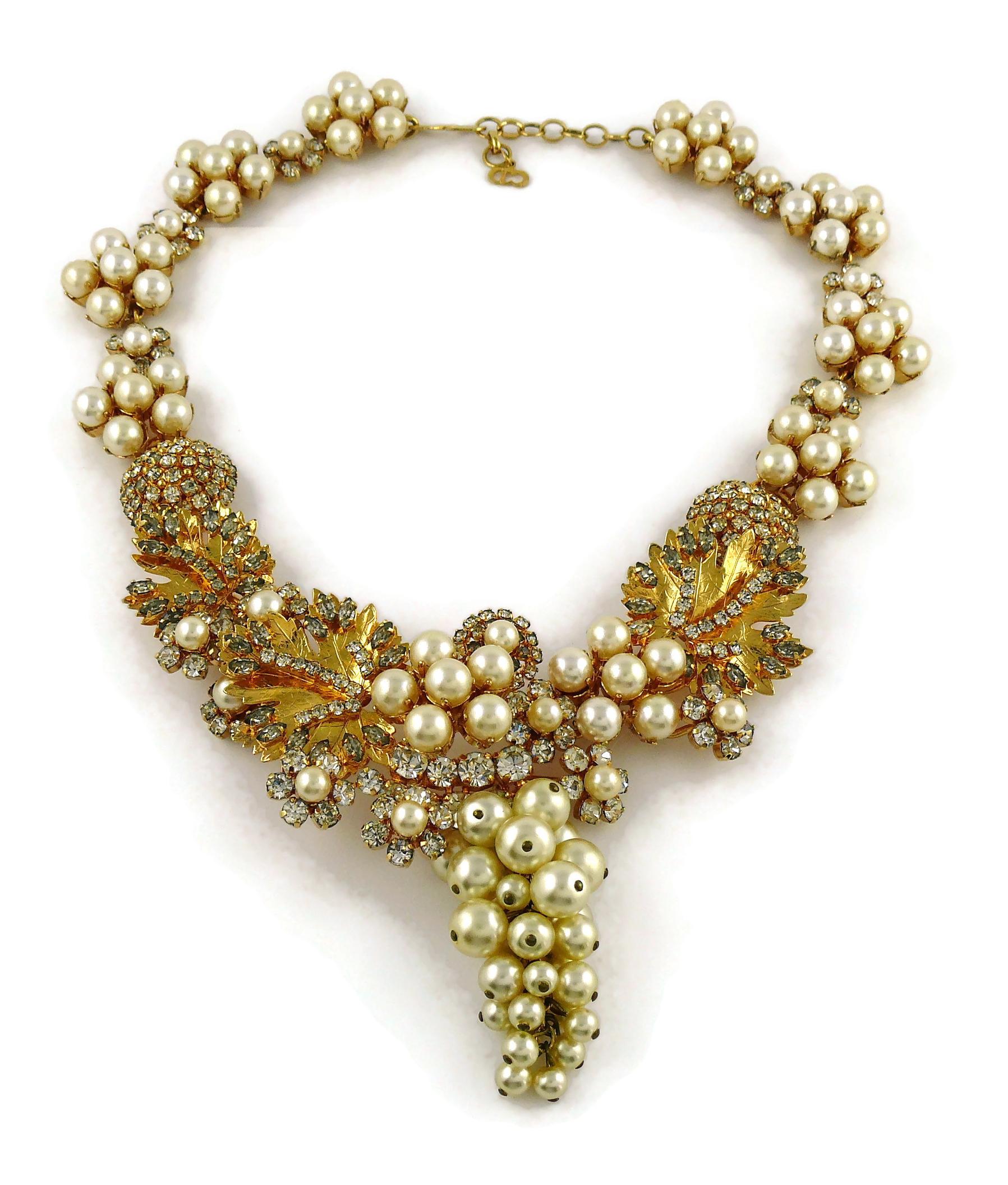 Christian Dior Vintage Leaves and Grape Theme Pearl Crystal Necklace In Good Condition In Nice, FR