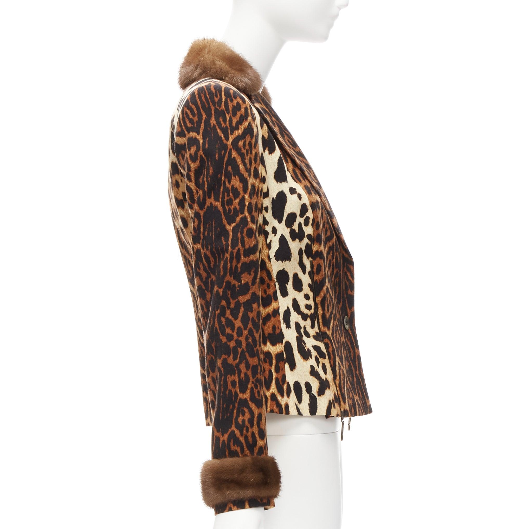 CHRISTIAN DIOR Vintage Leopard Wolle Pelzbesatz Reißverschlussdetail Jacke FR42 XL Damen im Angebot