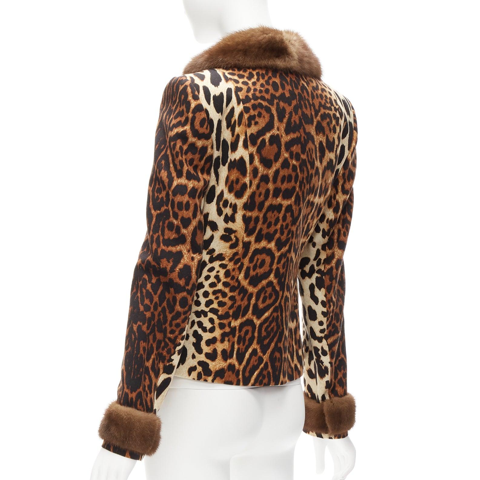 CHRISTIAN DIOR Vintage Leopard Wolle Pelzbesatz Reißverschlussdetail Jacke FR42 XL im Angebot 2
