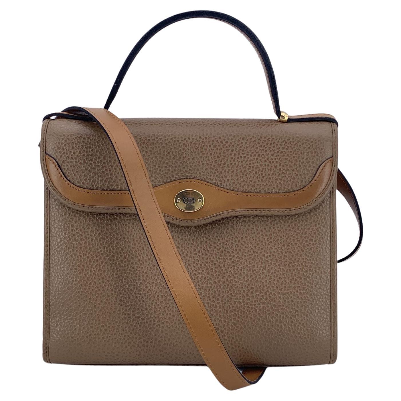 Christian Dior Vintage Light Brown Leather 2 Way Bag Shoulder Bag For Sale