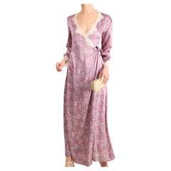 Christian Dior vintage lilac floral ivory lace plunging night robe dress gown S
