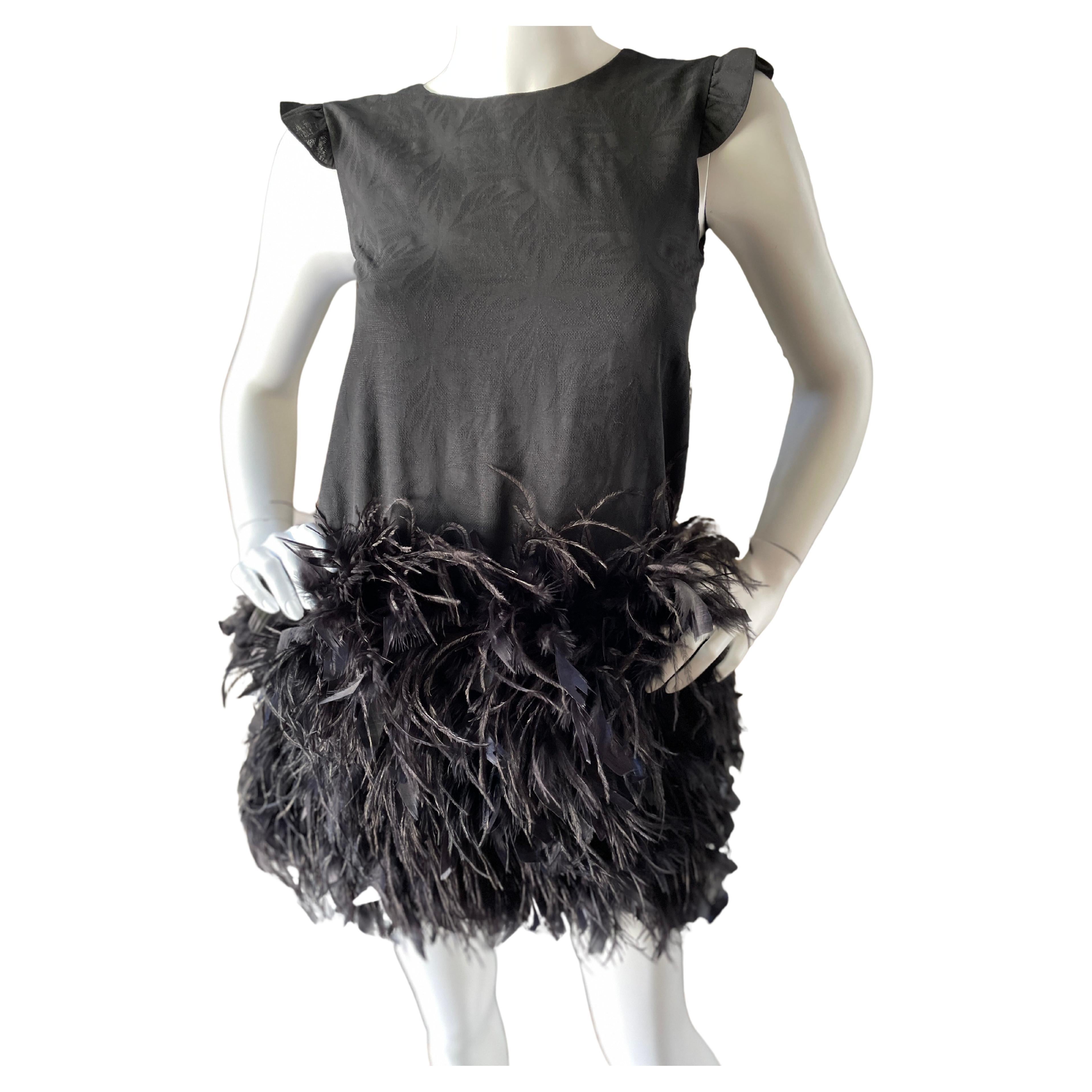 Christian Dior Vintage Little Black Dress with Festive Feather Skirt For Sale