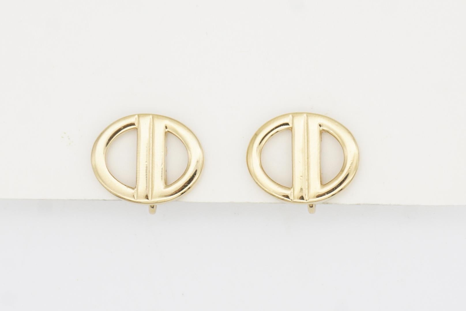 Christian Dior Vintage Logo CD Monogram Hallmark Classic Openwork Clip Earrings For Sale 3