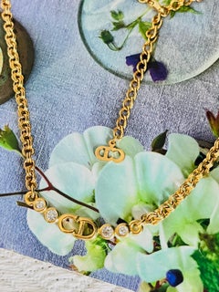 Christian Dior Vintage Logo CD Symmetric Crystals Interlocked Chain Necklace