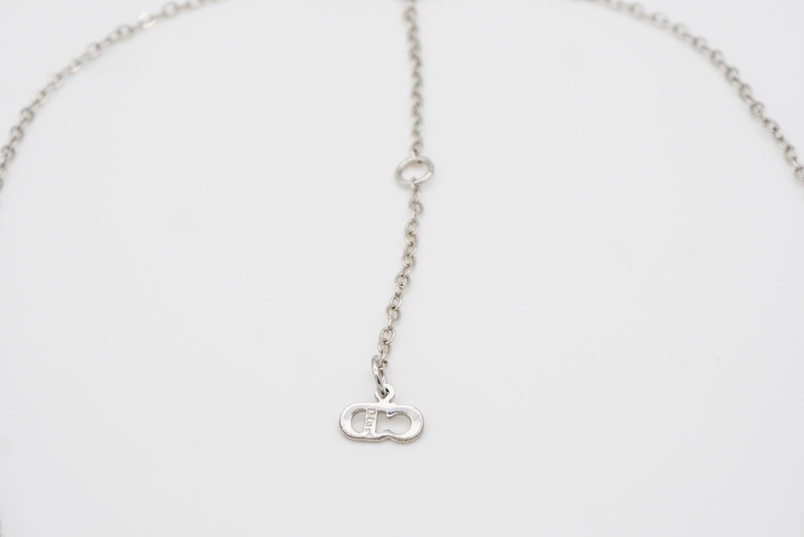 Christian Dior Vintage Logo Monogram Crystals Charm Trio Tassel Silver Necklace For Sale 7