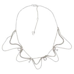 Christian Dior Retro Logo Monogram Crystals Charm Trio Tassel Silver Necklace