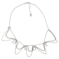 Christian Dior Vintage Logo Monogram Crystals Charm Trio Tassel Silver Necklace