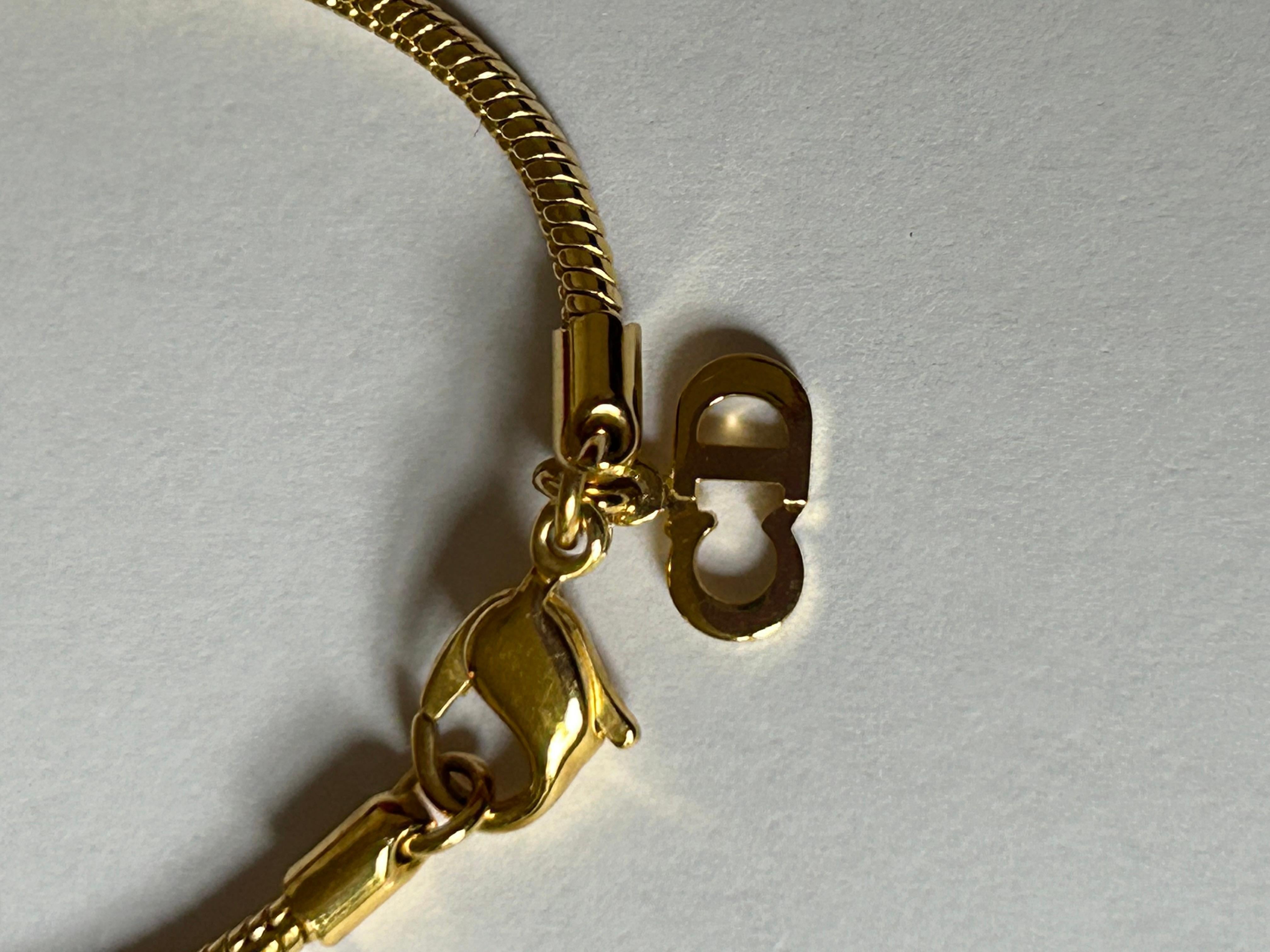 Christian Dior Vintage Logo Sign Trotter Oblique Monogram Gold Lariat Necklace For Sale 1