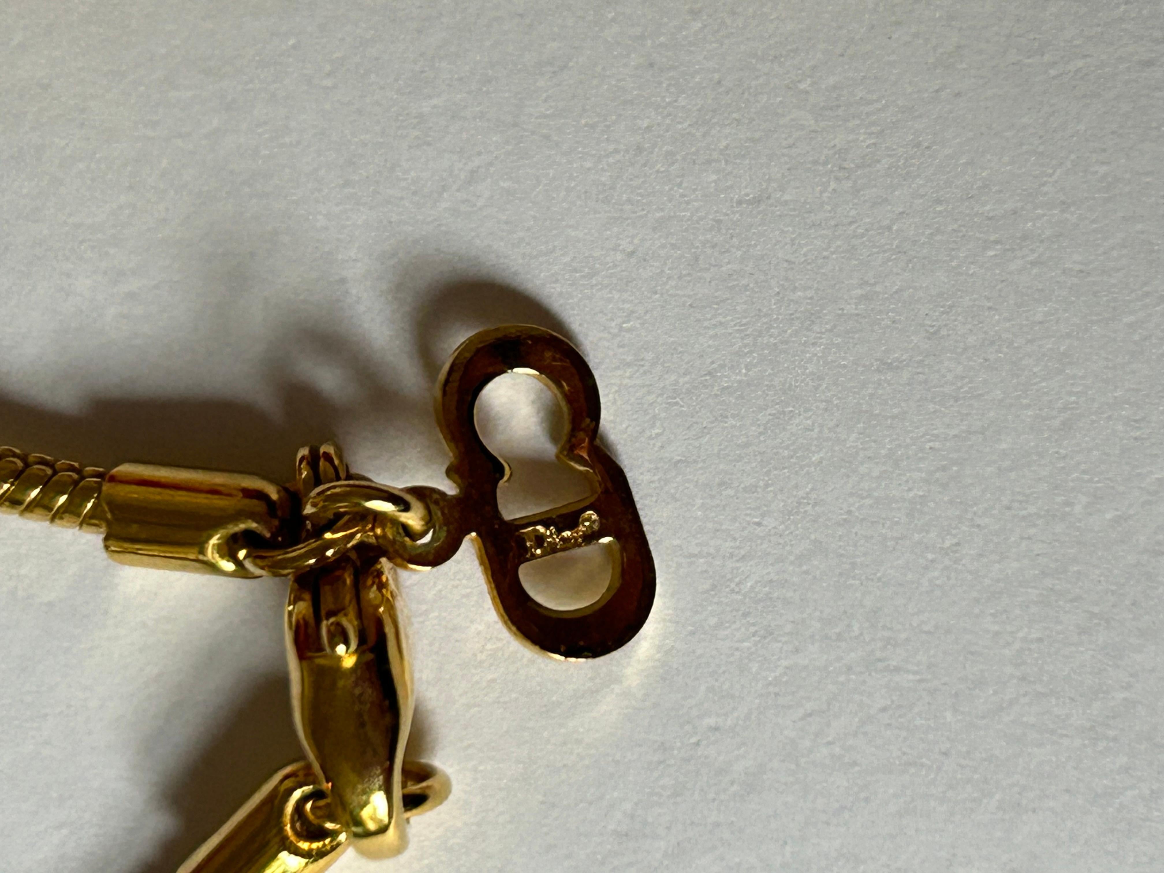 Christian Dior Vintage Logo Sign Trotter Oblique Monogram Gold Lariat Necklace For Sale 2