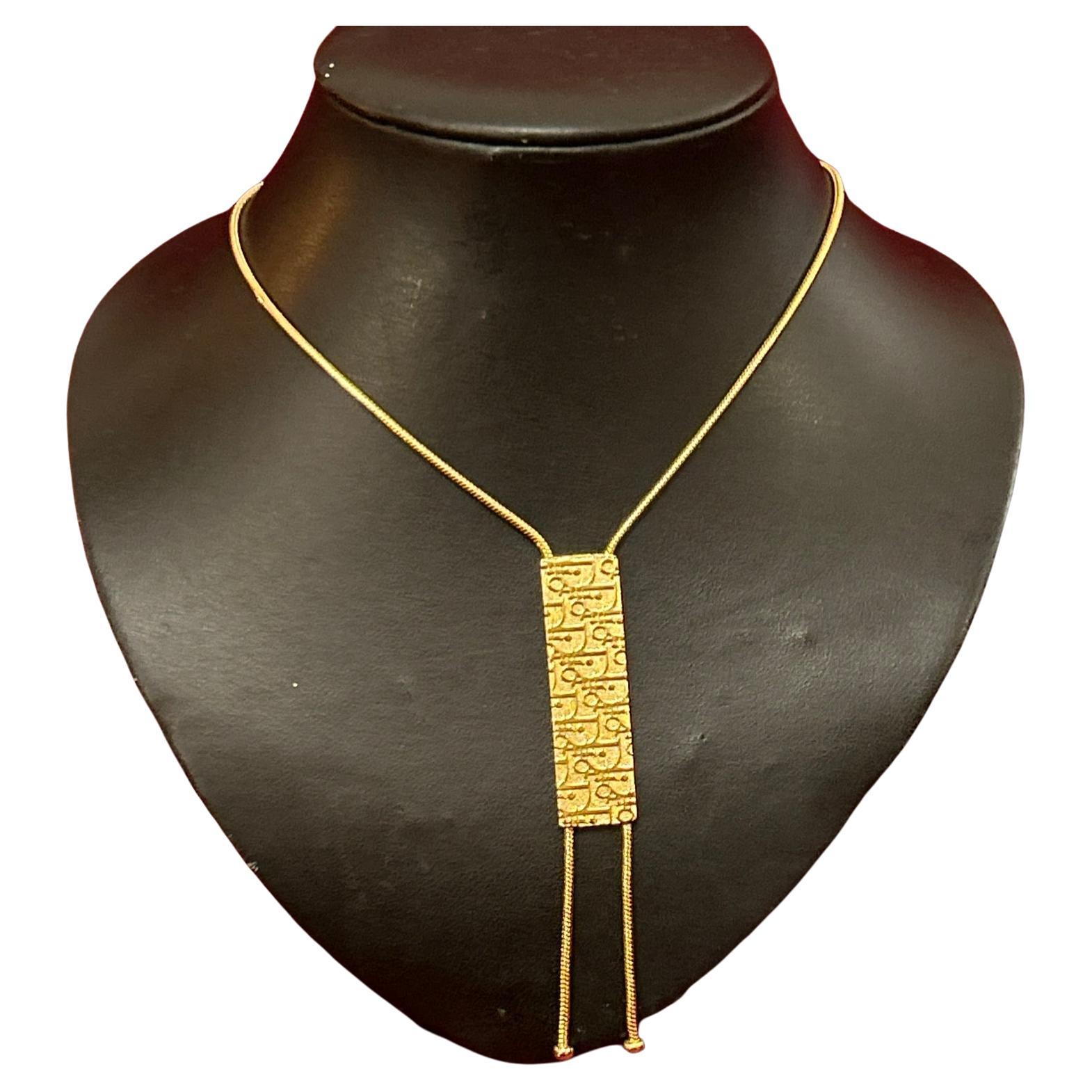 Christian Dior Vintage Logo Sign Trotter Oblique Monogram Gold Lariat Necklace For Sale