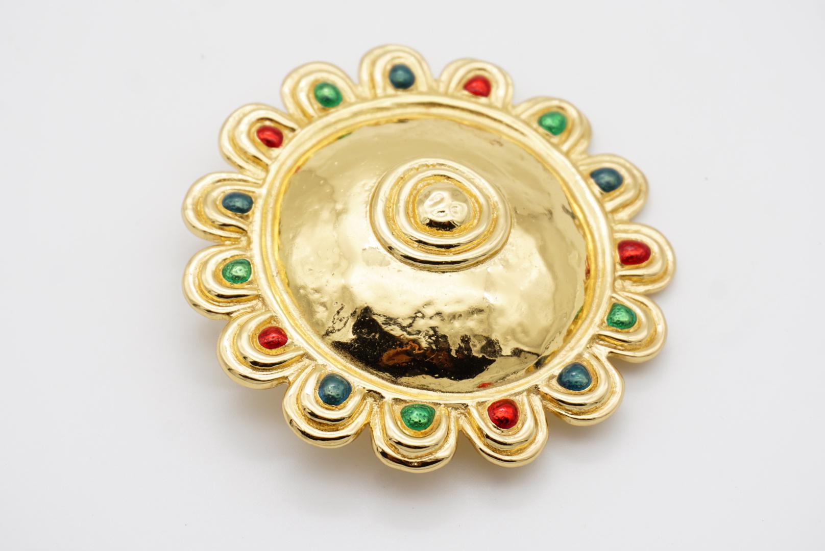 Christian Dior Vintage Esmeralda masiva Rubí Zafiro Cabujón Escudo Broche de oro 6