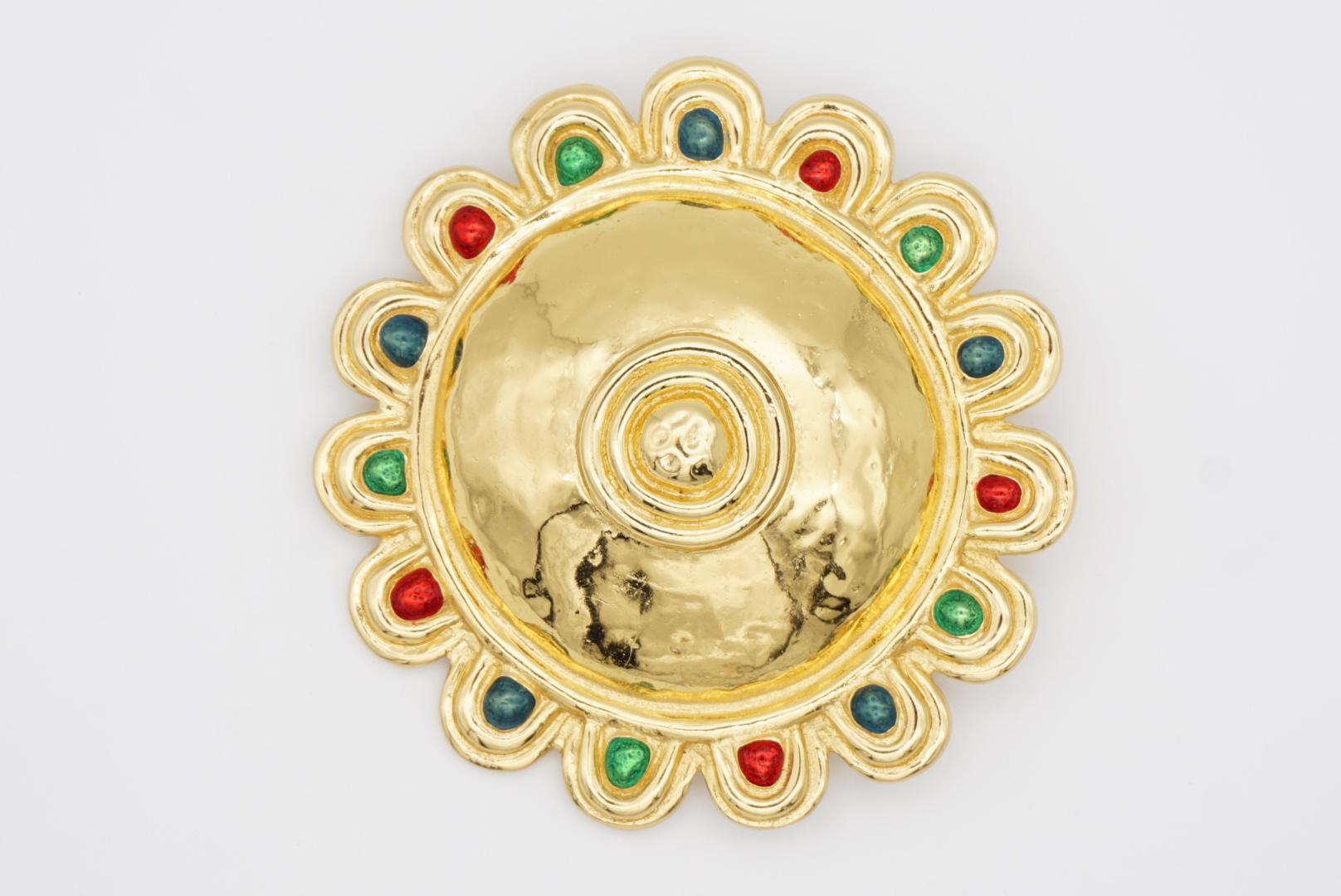 Christian Dior Vintage Esmeralda masiva Rubí Zafiro Cabujón Escudo Broche de oro 3