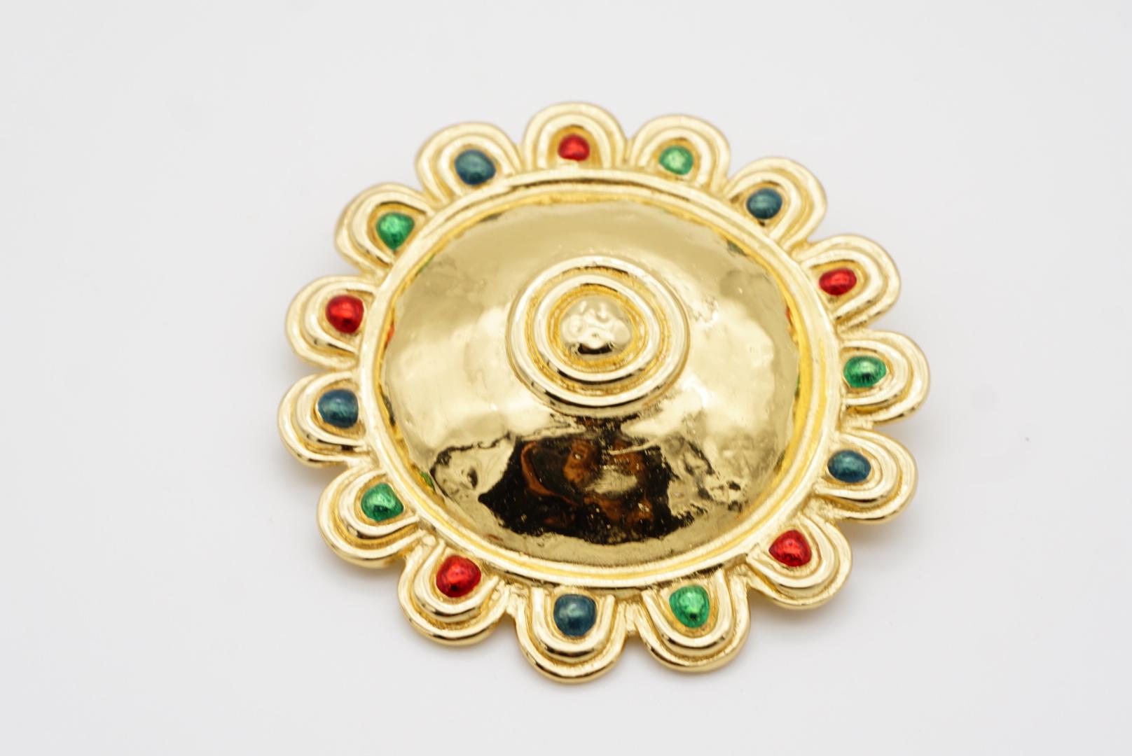 Christian Dior Vintage Esmeralda masiva Rubí Zafiro Cabujón Escudo Broche de oro 4